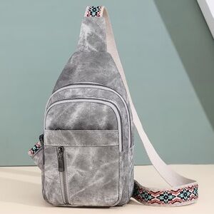 Gray Crossbody Bag with Patterned Strap NEW